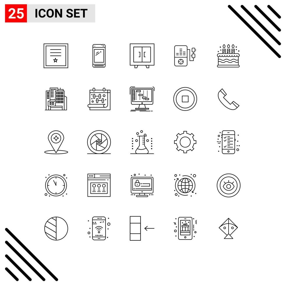 25 Universal Line Signs Symbols of birthday play huawei music interior Editable Vector Design Elements