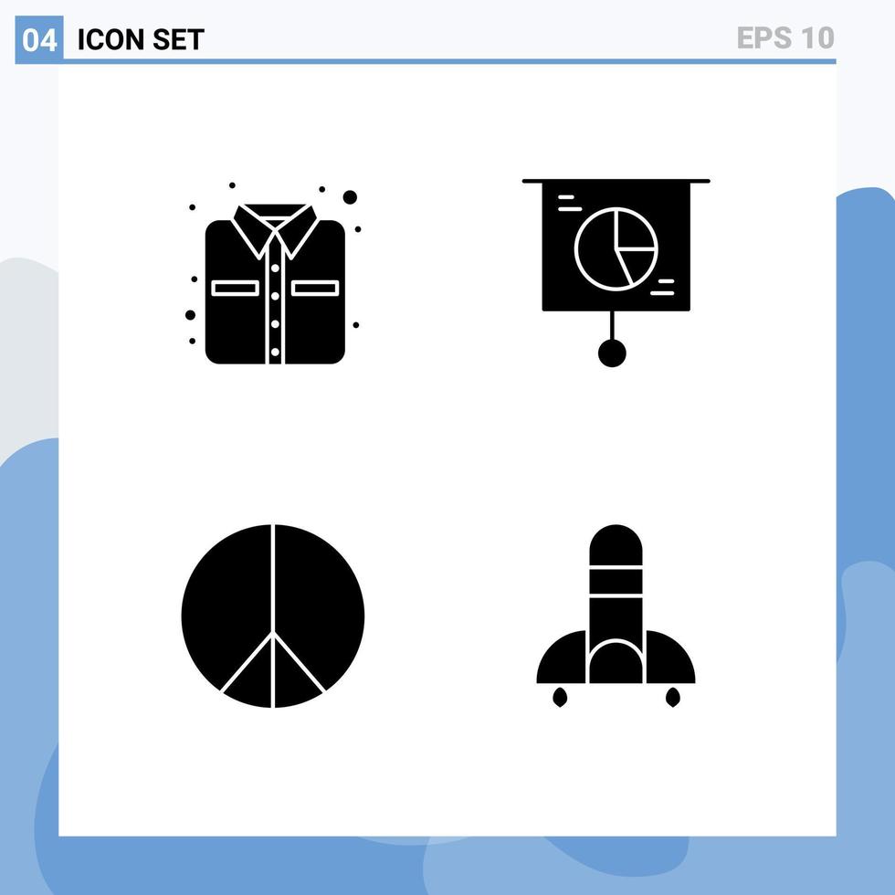 Modern Set of 4 Solid Glyphs Pictograph of office hippie business pie rocket Editable Vector Design Elements