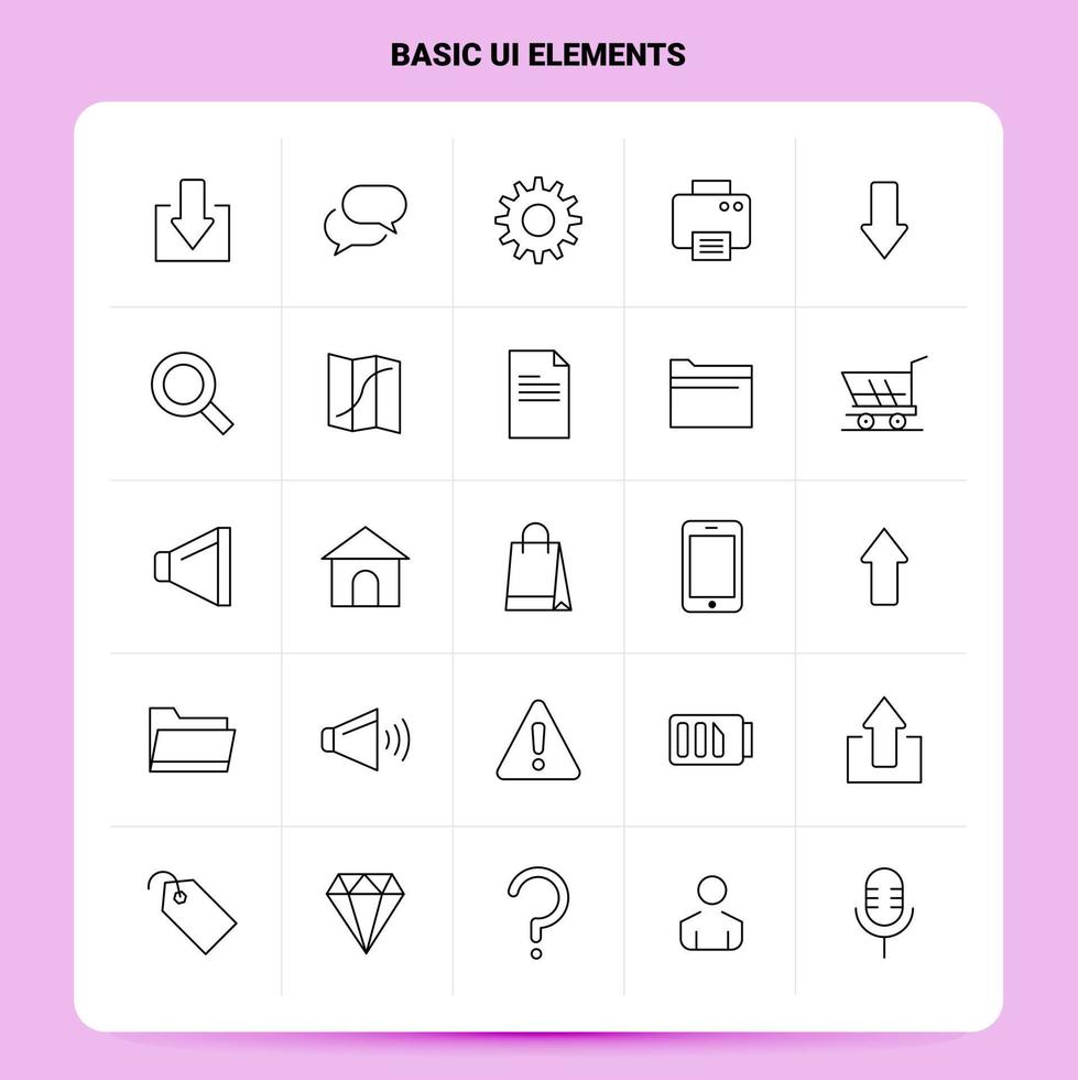 OutLine 25 Basic Ui Elements Icon set Vector Line Style Design Black Icons Set Linear pictogram pack Web and Mobile Business ideas design Vector Illustration