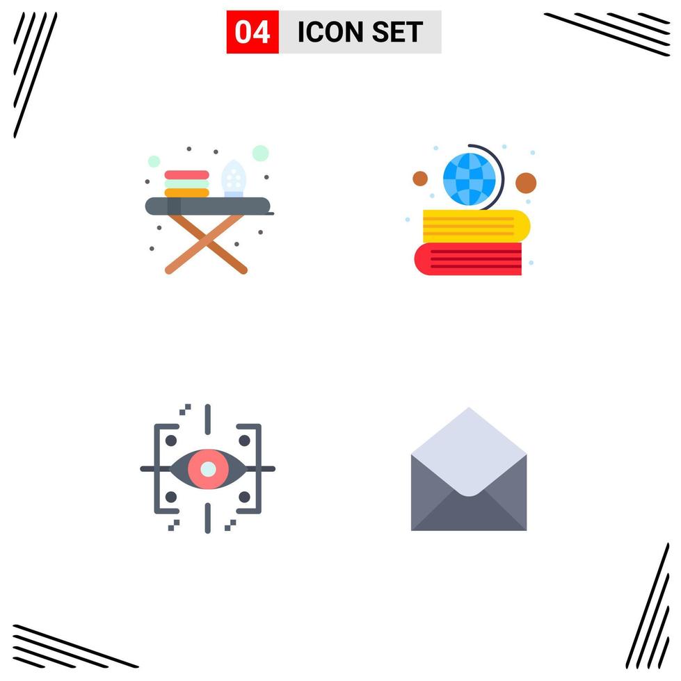 Modern Set of 4 Flat Icons and symbols such as ironing board future books globe sms Editable Vector Design Elements