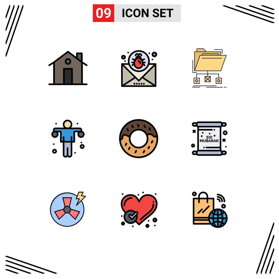 9 Universal Filledline Flat Colors Set for Web and Mobile Applications gym dumbbell mail network files Editable Vector Design Elements