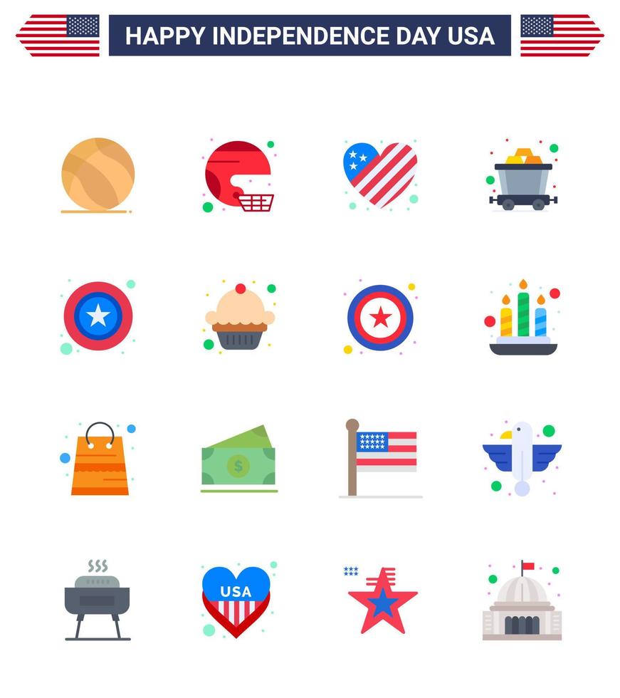 Editable Vector Line Pack of USA Day 16 Simple Flats of men mine state cart heart Editable USA Day Vector Design Elements