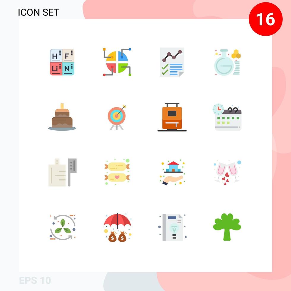 User Interface Pack of 16 Basic Flat Colors of cake study data lab chemistry Editable Pack of Creative Vector Design Elements