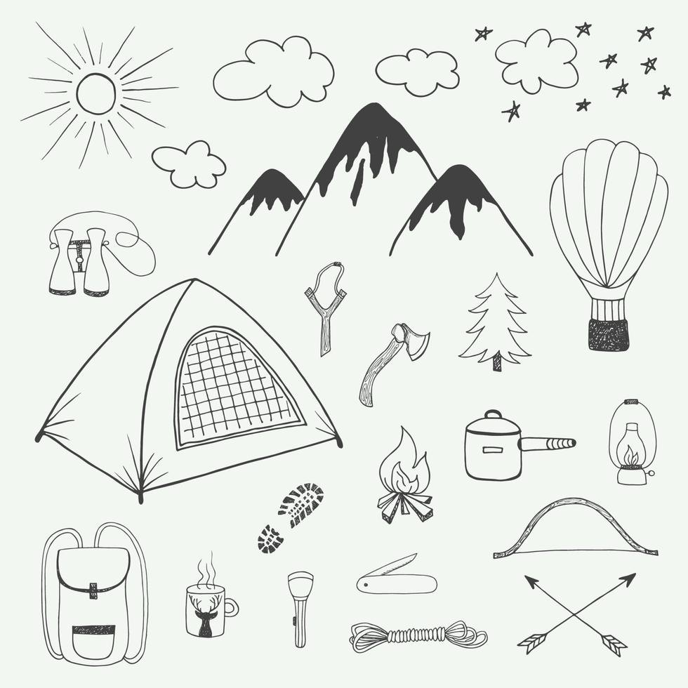 Adventures hand drawn doodle set in vintage style vector