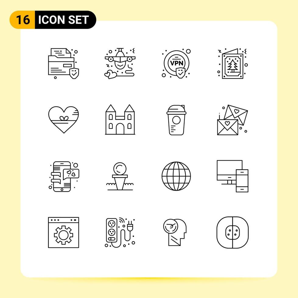 Pictogram Set of 16 Simple Outlines of favorite heart encryption invitation card Editable Vector Design Elements