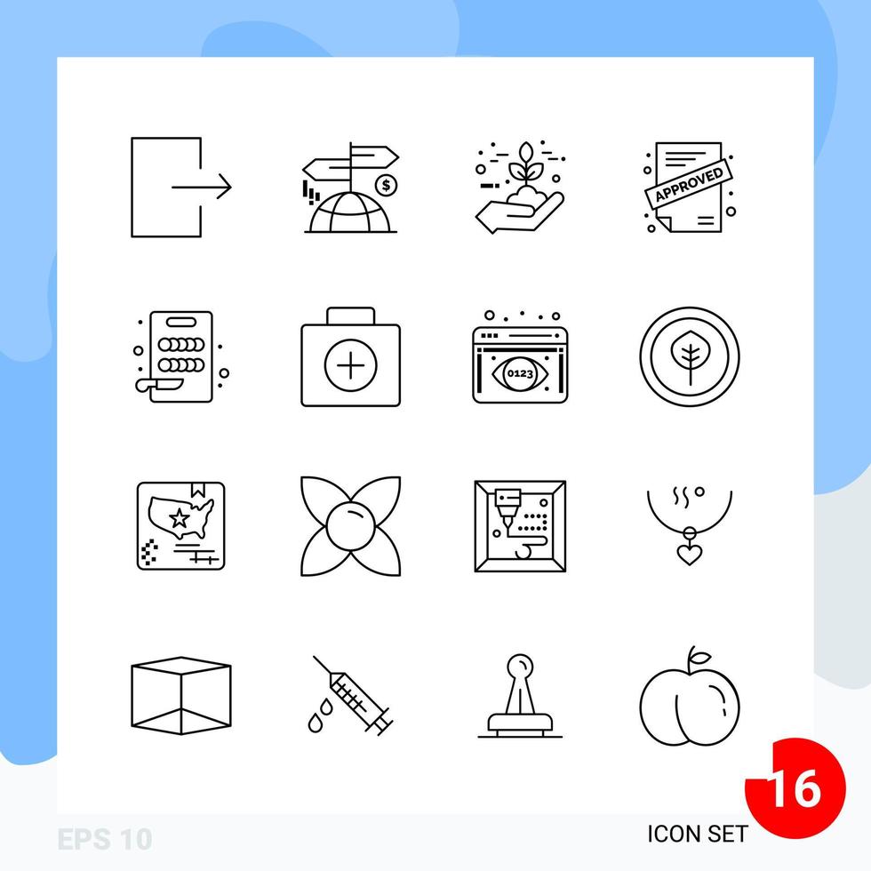 Modern Pack of 16 Icons Line Outline Symbols isolated on White Backgound for Website designing Creative Black Icon vector background