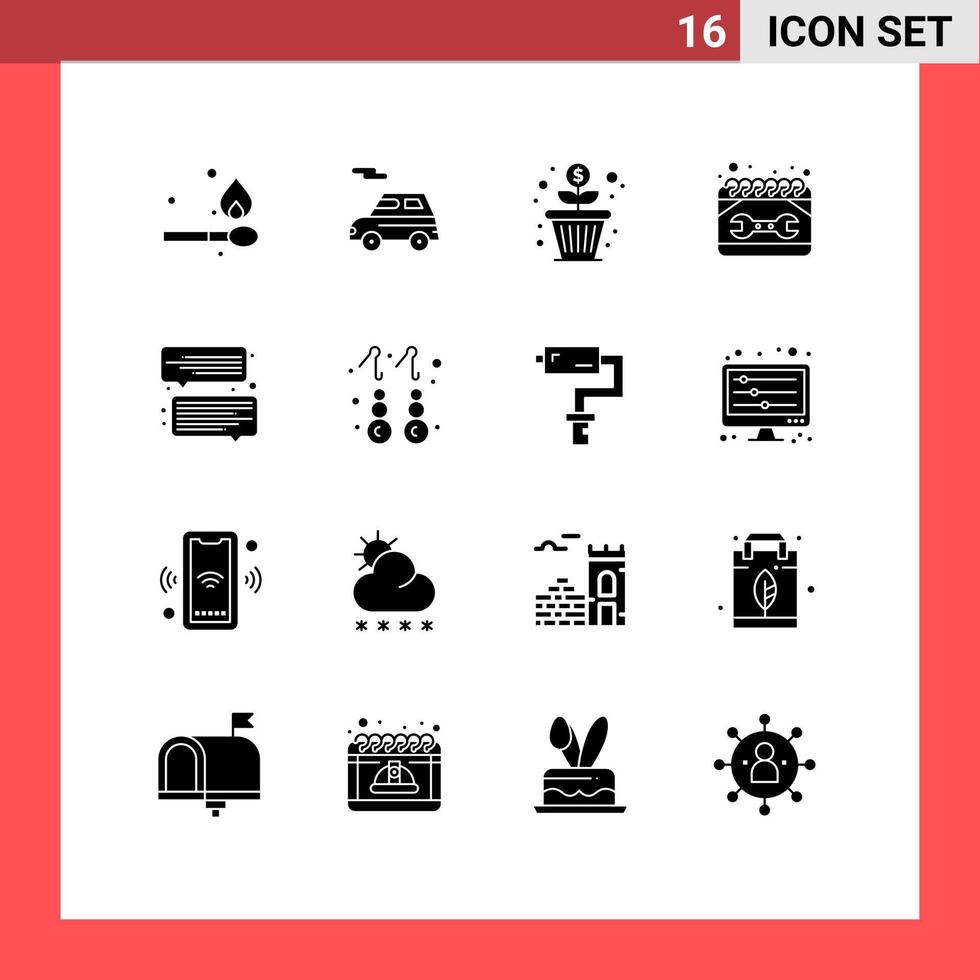 16 Universal Solid Glyphs Set for Web and Mobile Applications communication spanner growth repair construction Editable Vector Design Elements