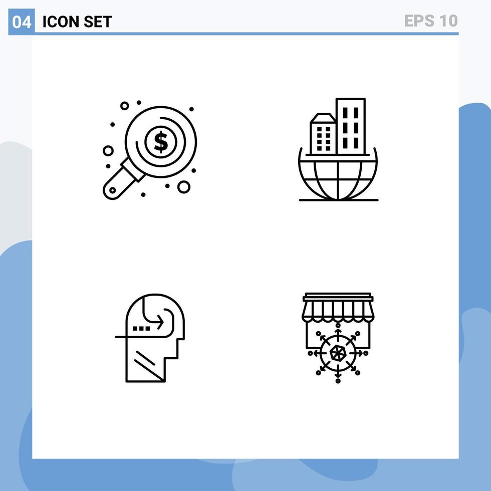 Set of 4 Modern UI Icons Symbols Signs for find skill investment business head Editable Vector Design Elements