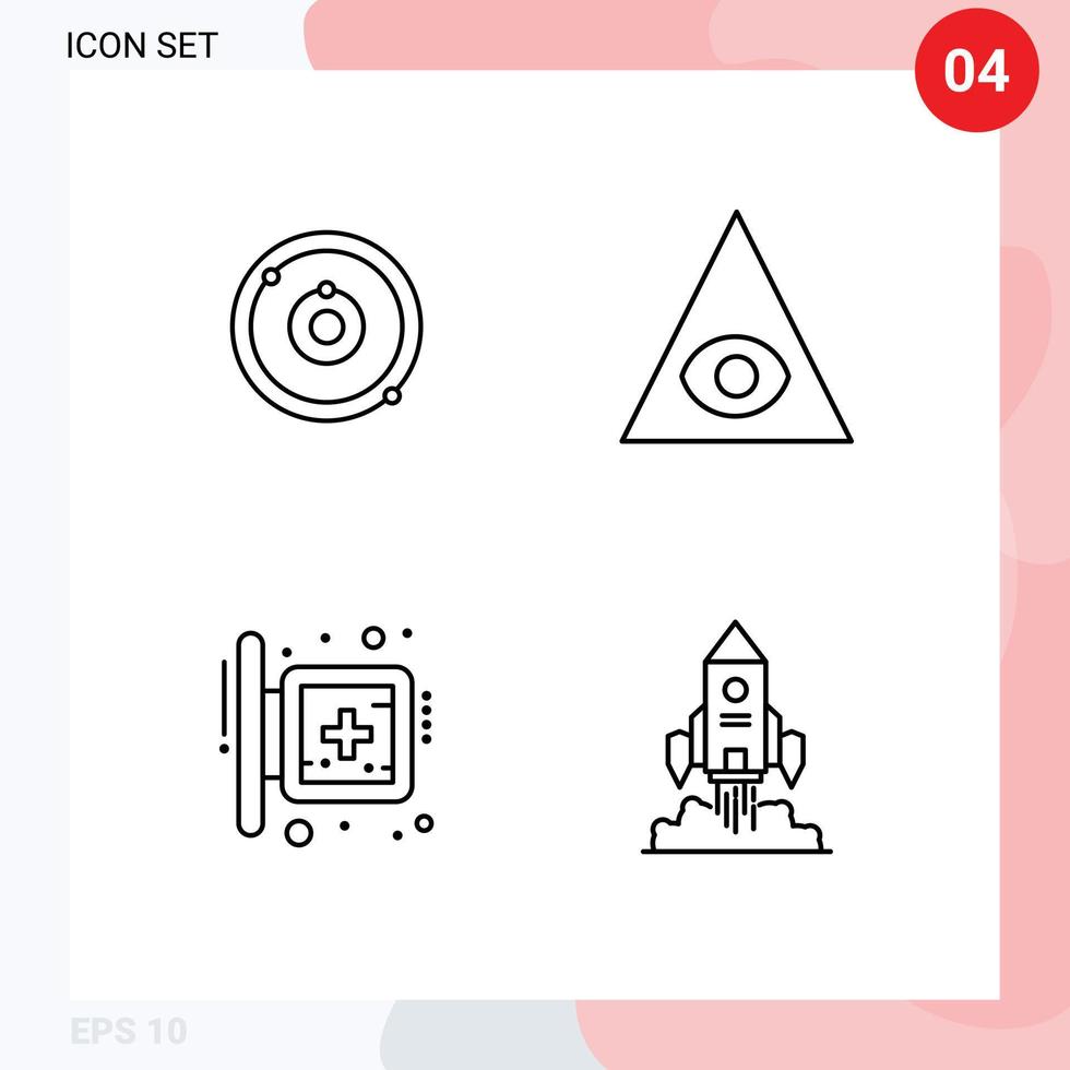 User Interface Pack of 4 Basic Filledline Flat Colors of astronomy medical learning pyramid hospital Editable Vector Design Elements