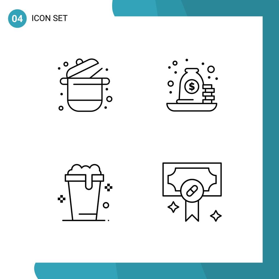 paquete de 4 modernos signos y símbolos de colores planos de línea de relleno para medios de impresión web, como elementos de diseño de vectores editables de sopa de hipoteca de olla de préstamo de cocina