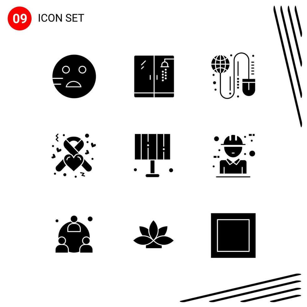 colección de 9 iconos vectoriales en estilo sólido símbolos de glifo perfecto de píxel para web y móvil signos de icono sólido sobre fondo blanco 9 iconos fondo de vector de icono negro creativo