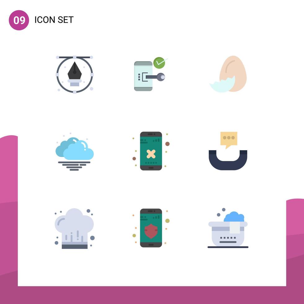 Pack of 9 Modern Flat Colors Signs and Symbols for Web Print Media such as weather cloud open spring easter Editable Vector Design Elements