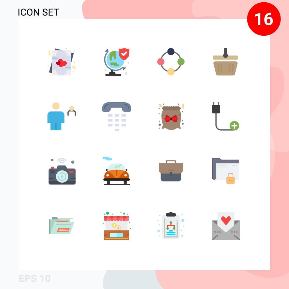 Modern Set of 16 Flat Colors Pictograph of avatar shapping baby rattle cart toy Editable Pack of Creative Vector Design Elements