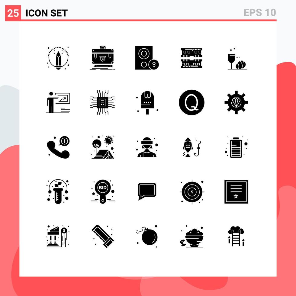 Set of 25 Commercial Solid Glyphs pack for glass computer computers component signal Editable Vector Design Elements