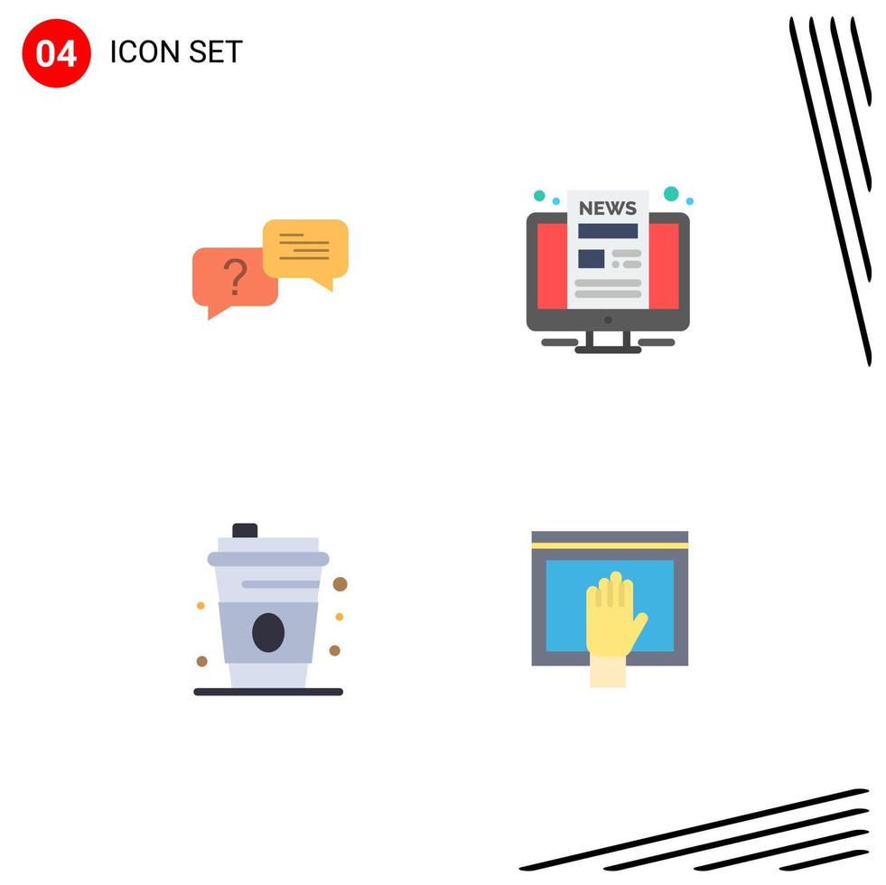 Pictogram Set of 4 Simple Flat Icons of chat drink message news access Editable Vector Design Elements