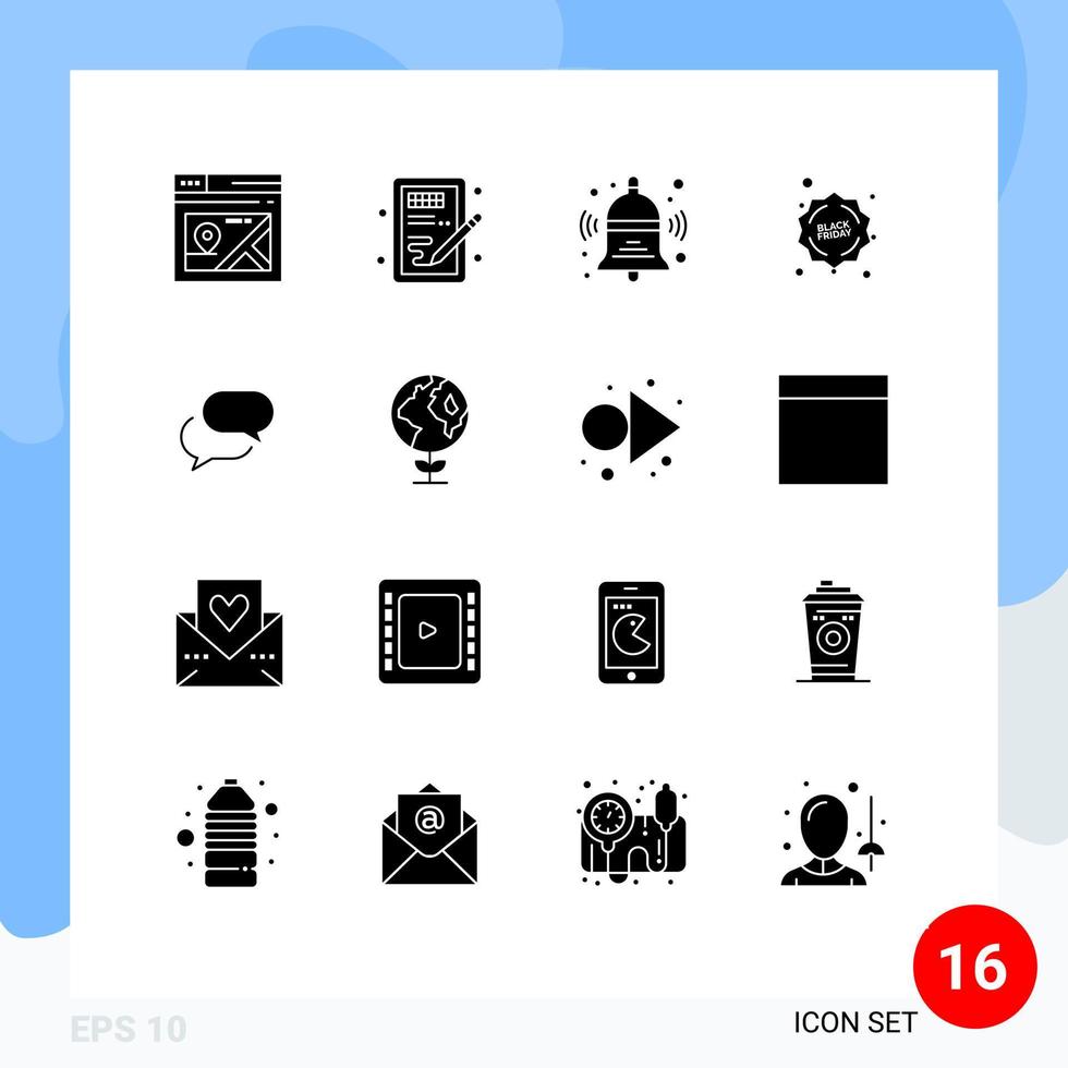 Set of 16 Modern UI Icons Symbols Signs for chat percentage sale learning friday education Editable Vector Design Elements