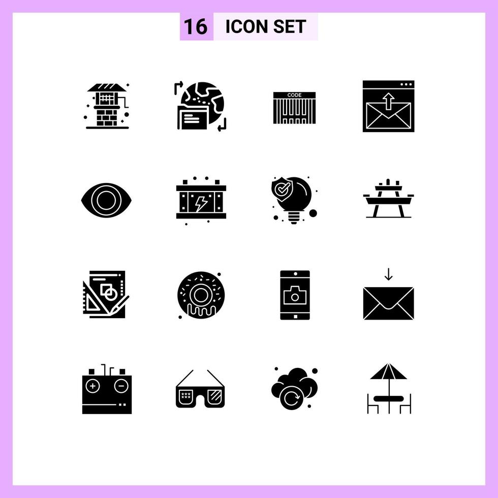 Pack of 16 creative Solid Glyphs of eye email bar contact us communication Editable Vector Design Elements