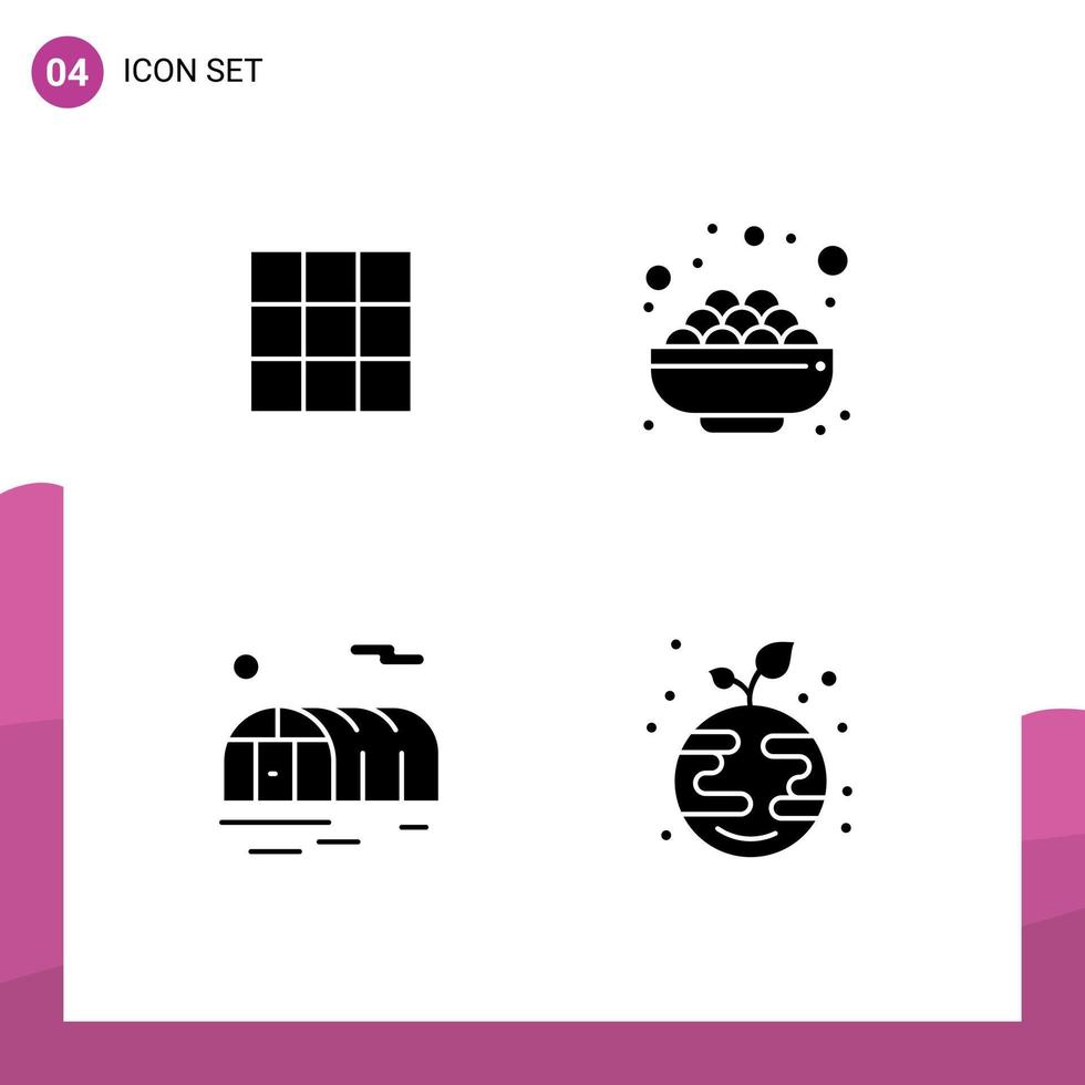 4 Solid Glyph concept for Websites Mobile and Apps feed gardening sets sugar eco Editable Vector Design Elements