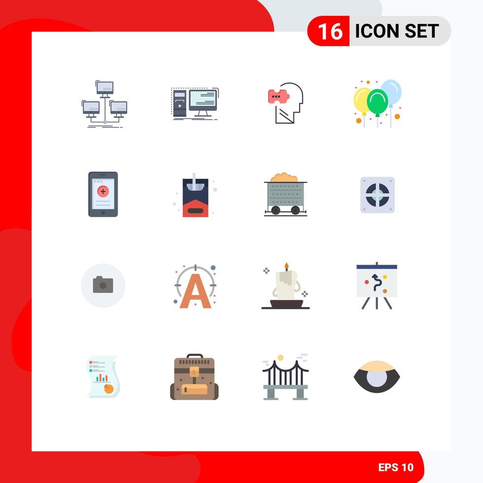 User Interface Pack of 16 Basic Flat Colors of decoration air workstation balloons problem Editable Pack of Creative Vector Design Elements