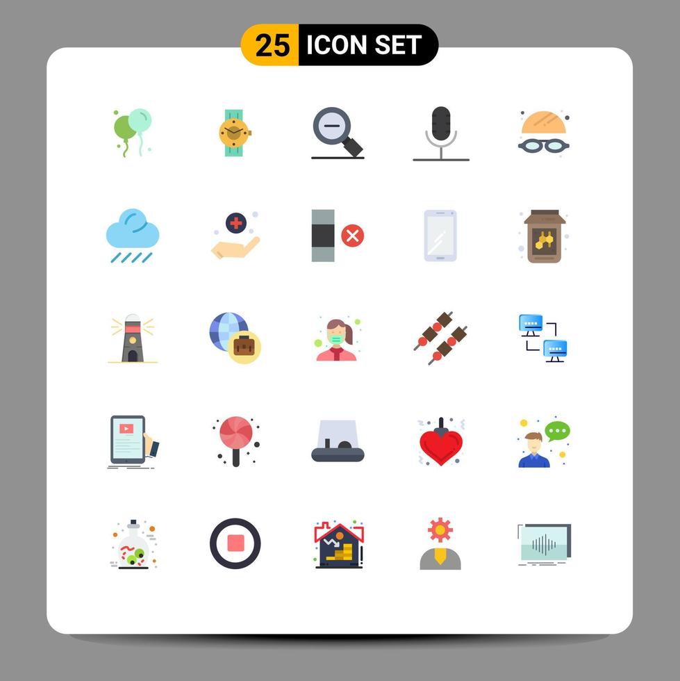 Modern Set of 25 Flat Colors and symbols such as record mic less broadcast zoom Editable Vector Design Elements