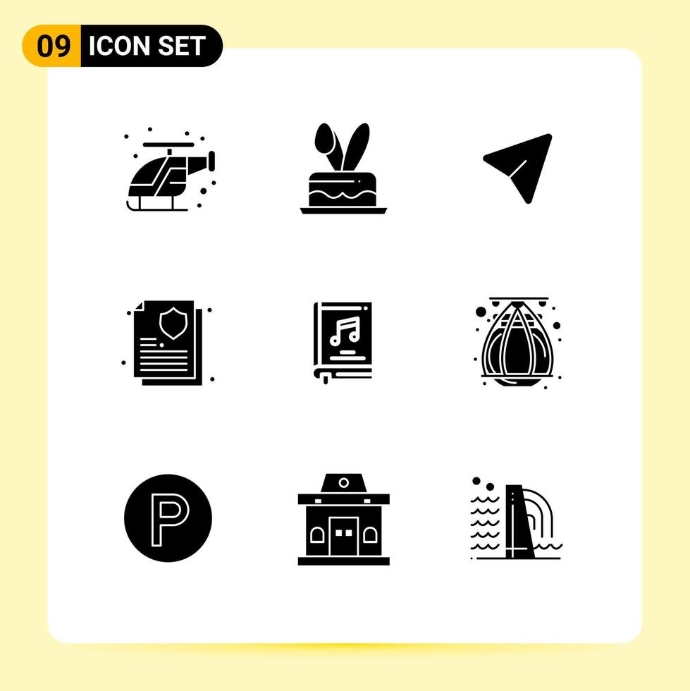 paquete de iconos de vector de stock de 9 signos y símbolos de línea para documentos de flecha de álbum multimedia garantizan elementos de diseño de vector editables