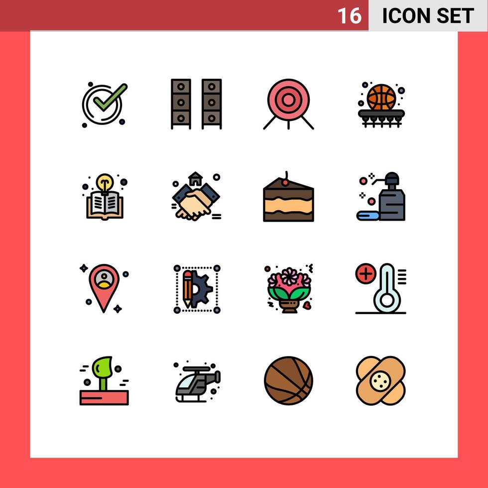 16 iconos creativos, signos y símbolos modernos de libros, juegos, armarios, pelotas de baloncesto, elementos de diseño de vectores creativos editables