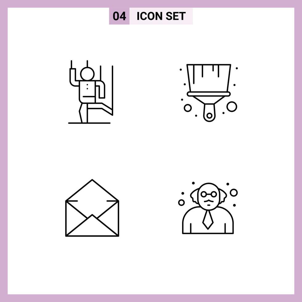 Group of 4 Filledline Flat Colors Signs and Symbols for command mail manipulate paint open Editable Vector Design Elements