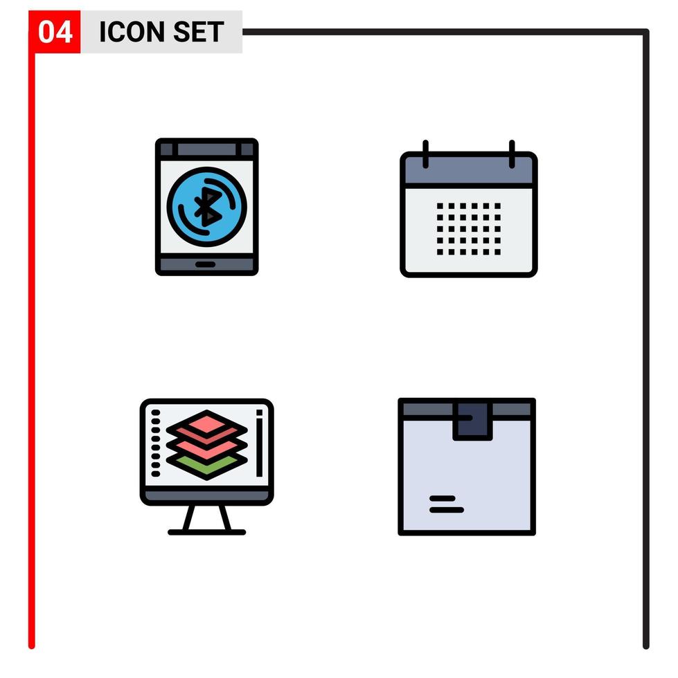 4 Thematic Vector Filledline Flat Colors and Editable Symbols of bluetooth programming smartphone date share Editable Vector Design Elements
