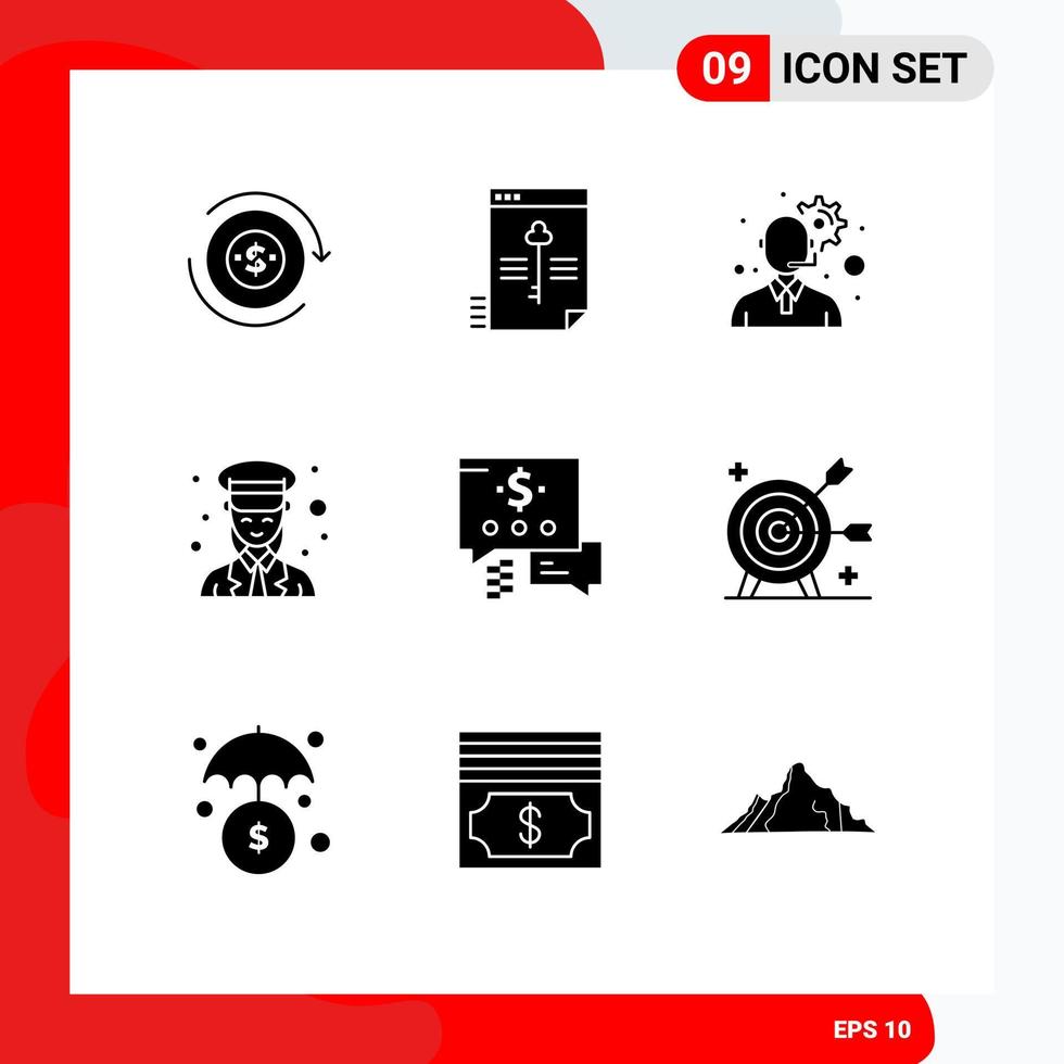 paquete de iconos de vector de stock de 9 signos y símbolos de línea para elementos de diseño de vector editable de dama de datos de policía de chat