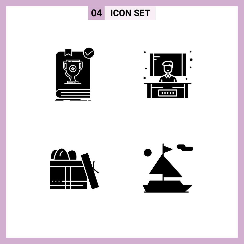 4 User Interface Solid Glyph Pack of modern Signs and Symbols of book box rule presentation day Editable Vector Design Elements
