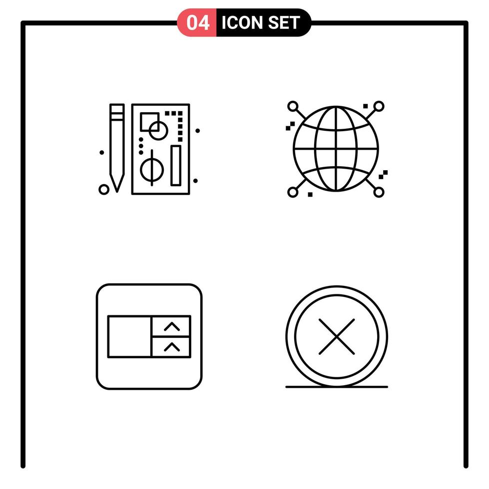 4 Universal Line Signs Symbols of browser form page focus wireframe Editable Vector Design Elements