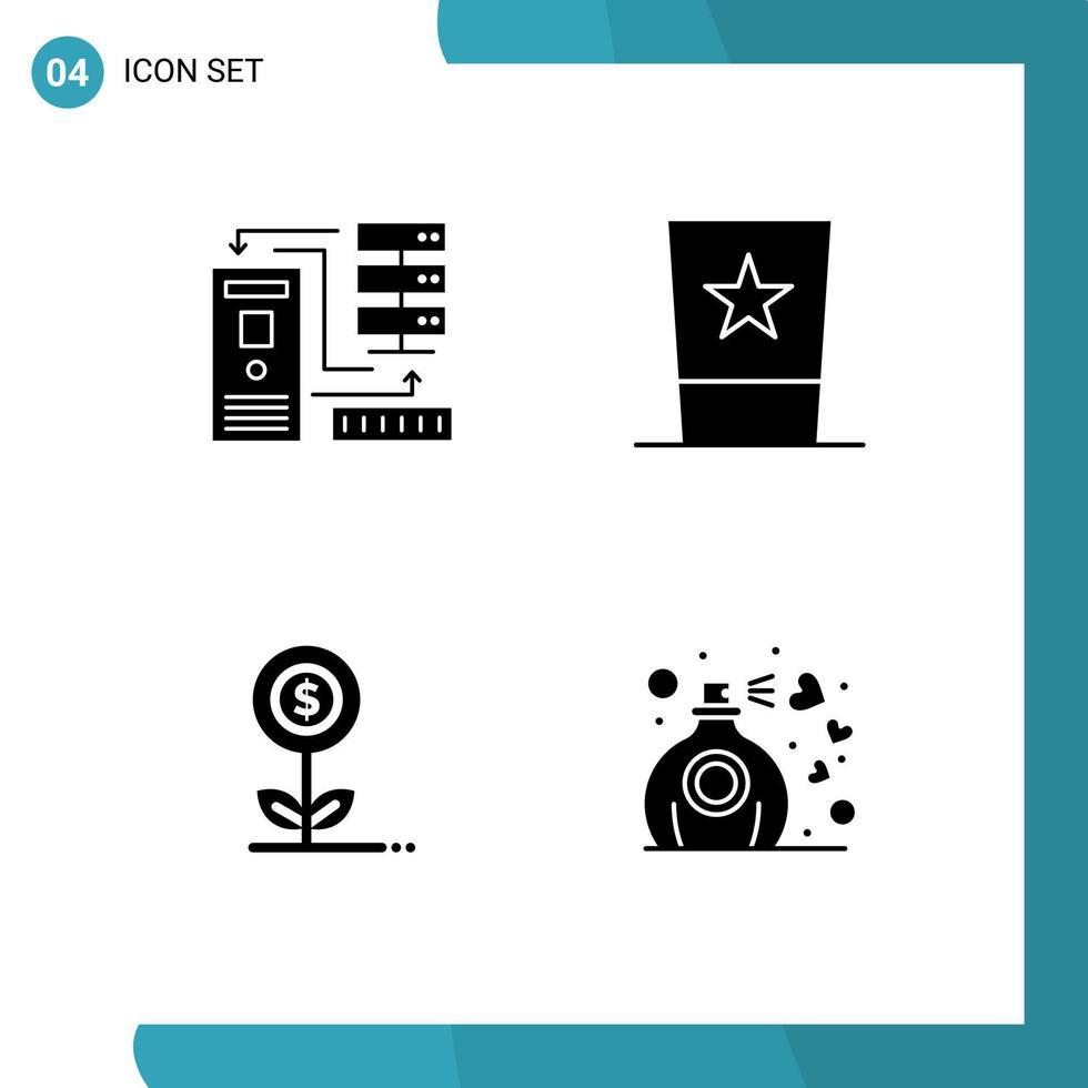 Mobile Interface Solid Glyph Set of 4 Pictograms of combination top hat electronic fashion growth Editable Vector Design Elements