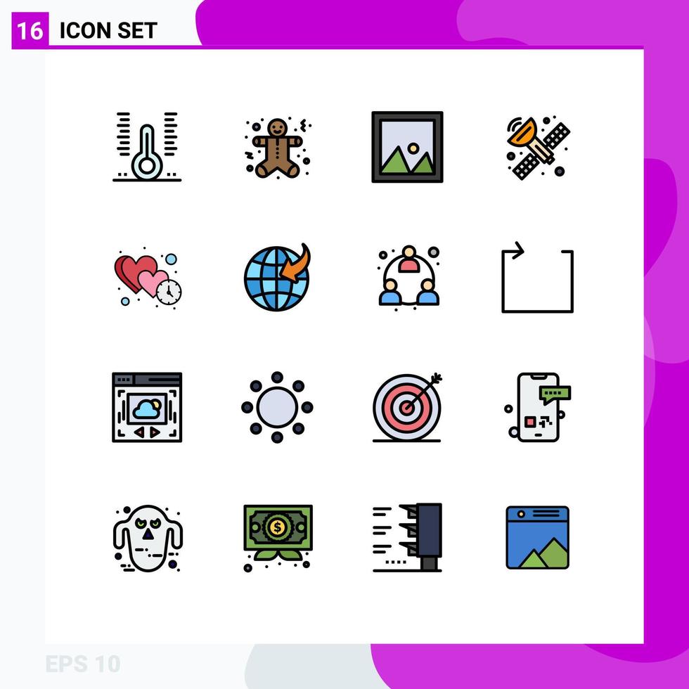 Set of 16 Modern UI Icons Symbols Signs for clock satellite holidays communication interior Editable Creative Vector Design Elements