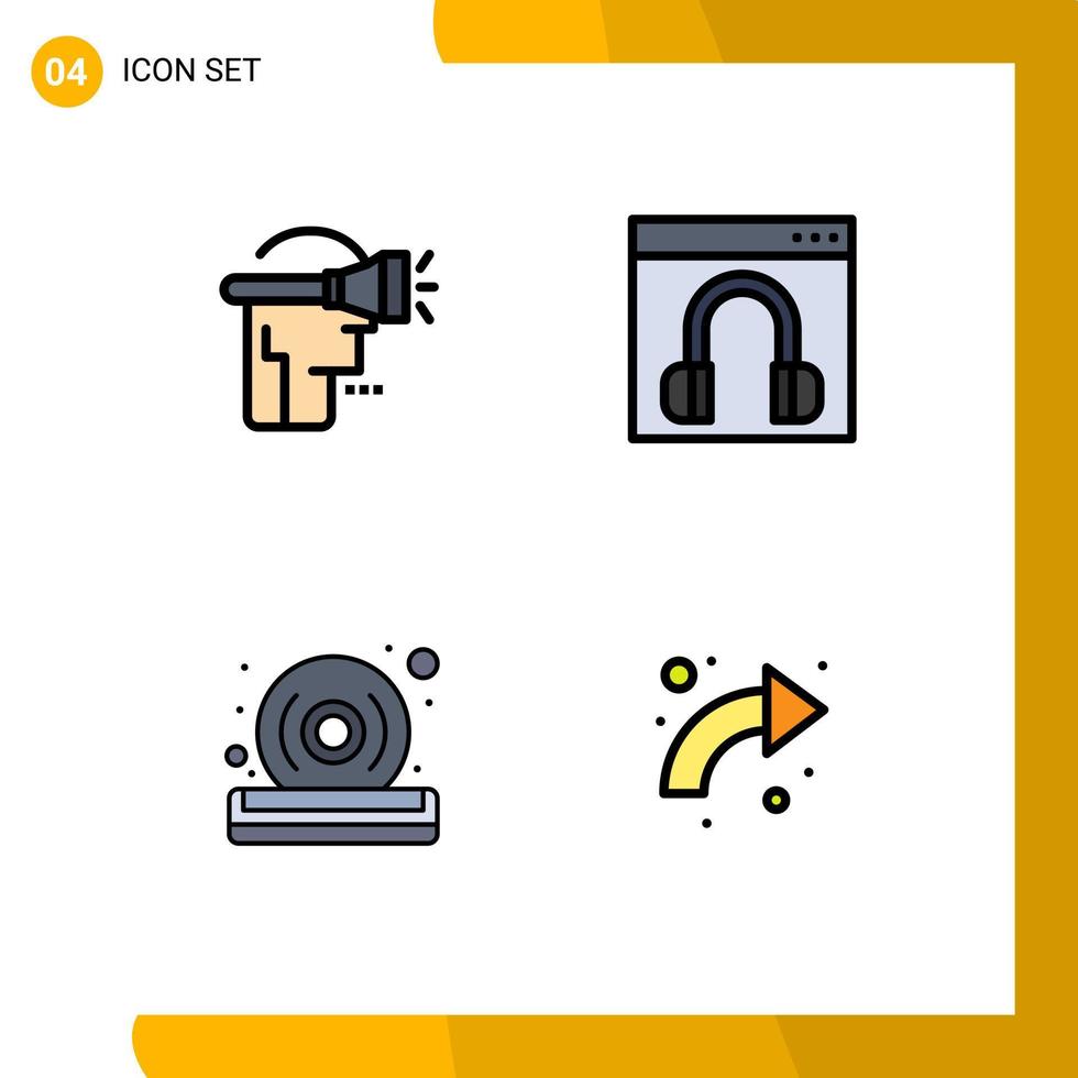 conjunto moderno de 4 colores planos y símbolos de línea de llenado, como la realidad virtual del disco principal, contáctenos elementos de diseño vectorial editables de calidad vector