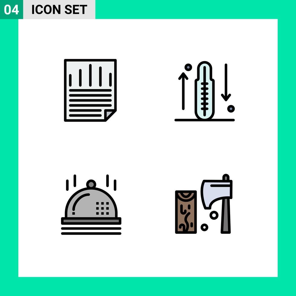Modern Set of 4 Filledline Flat Colors and symbols such as data celebration paper check fitness dinner Editable Vector Design Elements