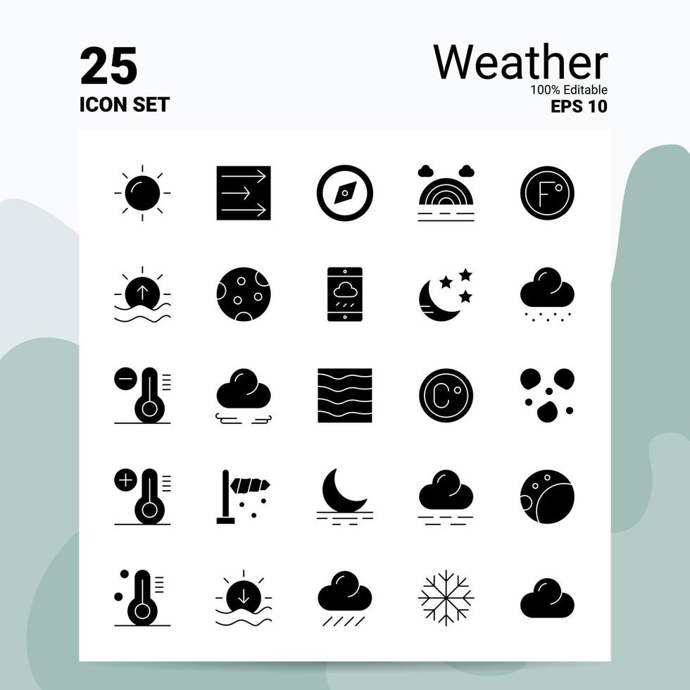 25 conjunto de iconos meteorológicos 100 archivos editables eps 10 ideas de concepto de logotipo de empresa diseño de icono de glifo sólido vector