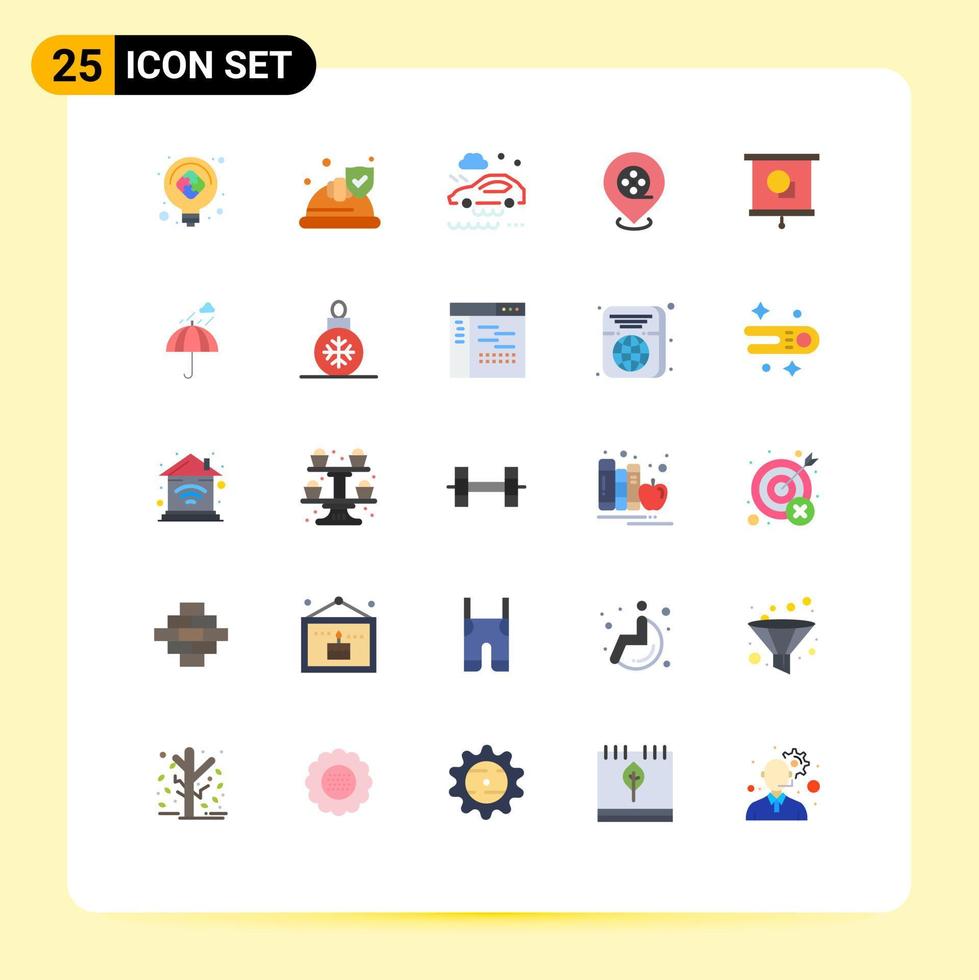 Group of 25 Modern Flat Colors Set for projector device bad weather condition films cinema Editable Vector Design Elements