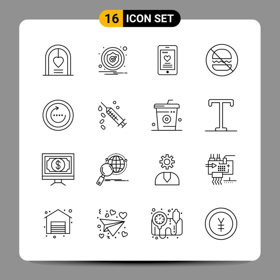 16 Black Icon Pack Outline Symbols Signs for Responsive designs on white background 16 Icons Set Creative Black Icon vector background