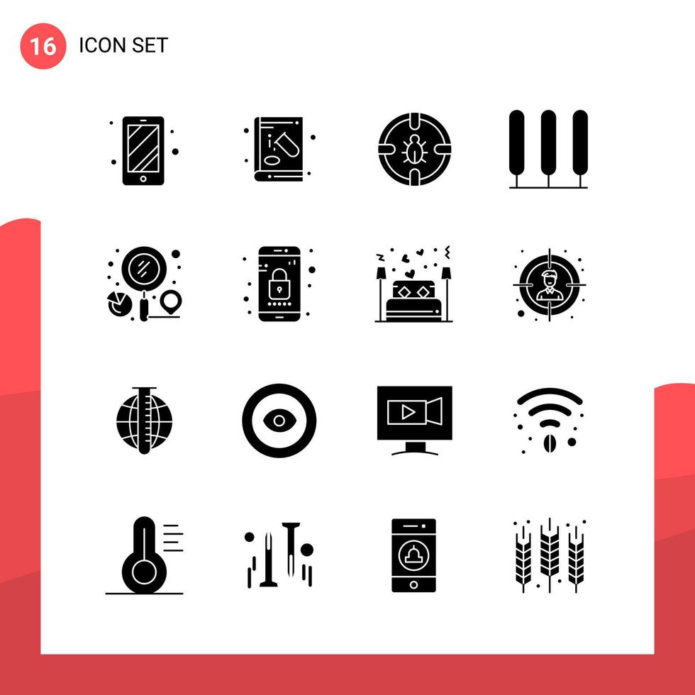 Pack of 16 Universal Glyph Icons for Print Media on White Background Creative Black Icon vector background
