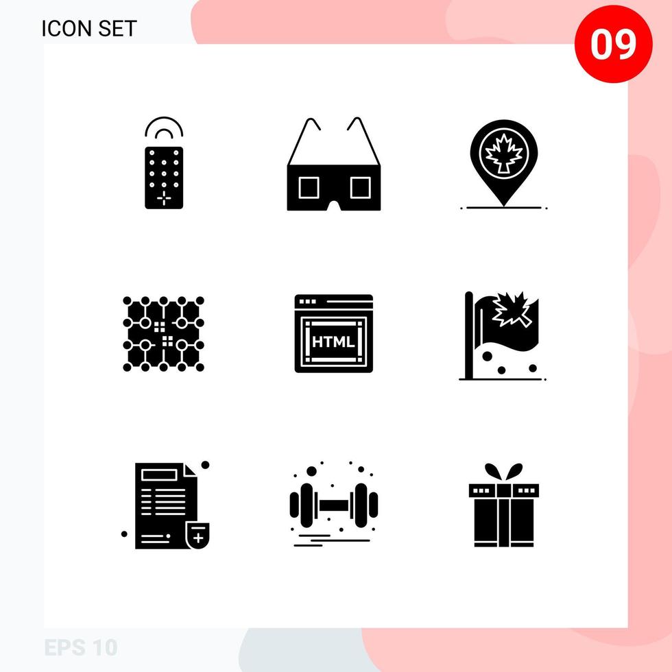 9 Universal Solid Glyphs Set for Web and Mobile Applications seo coding canada material electricity Editable Vector Design Elements