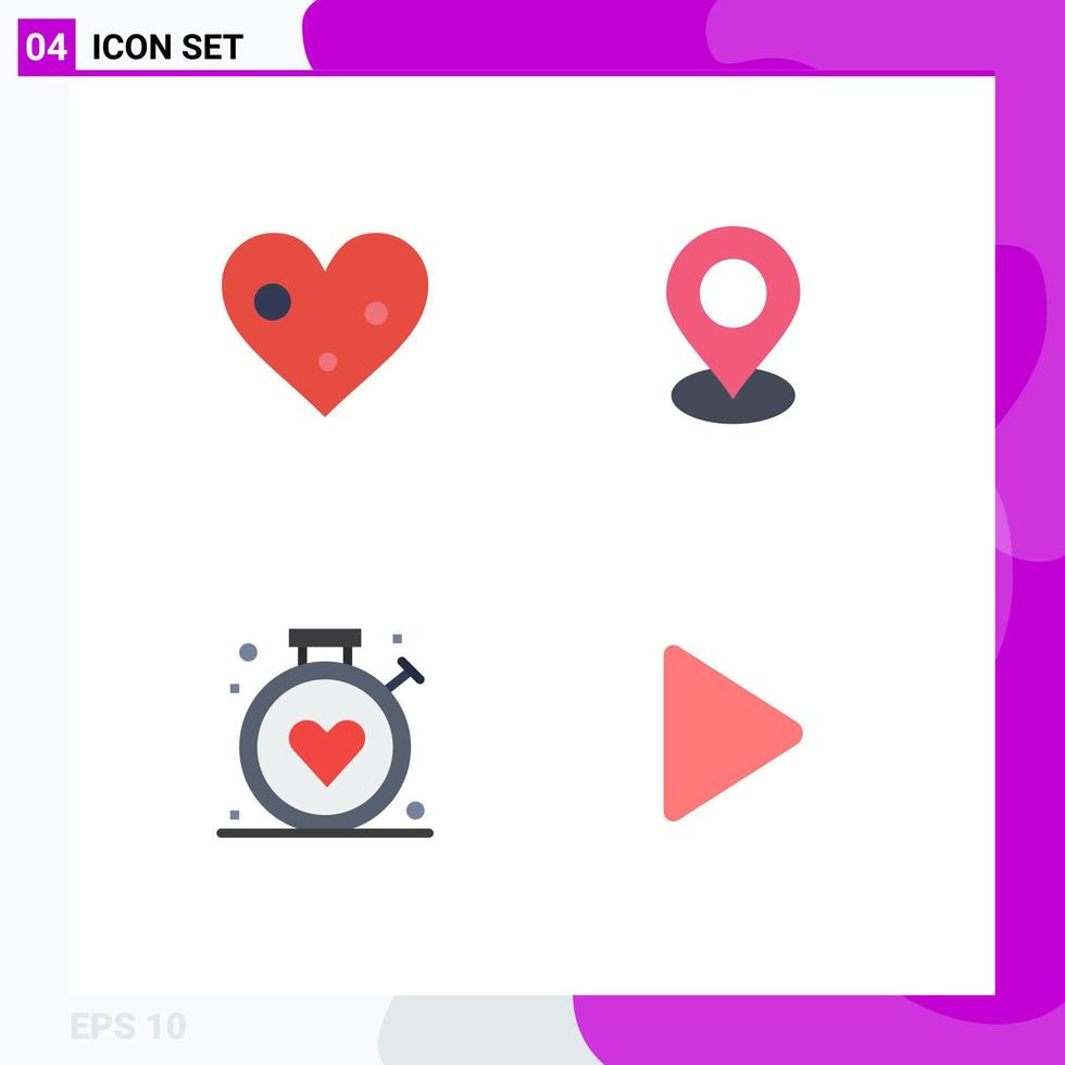 Pack of 4 Modern Flat Icons Signs and Symbols for Web Print Media such as heart healthcare favorite marker medical Editable Vector Design Elements