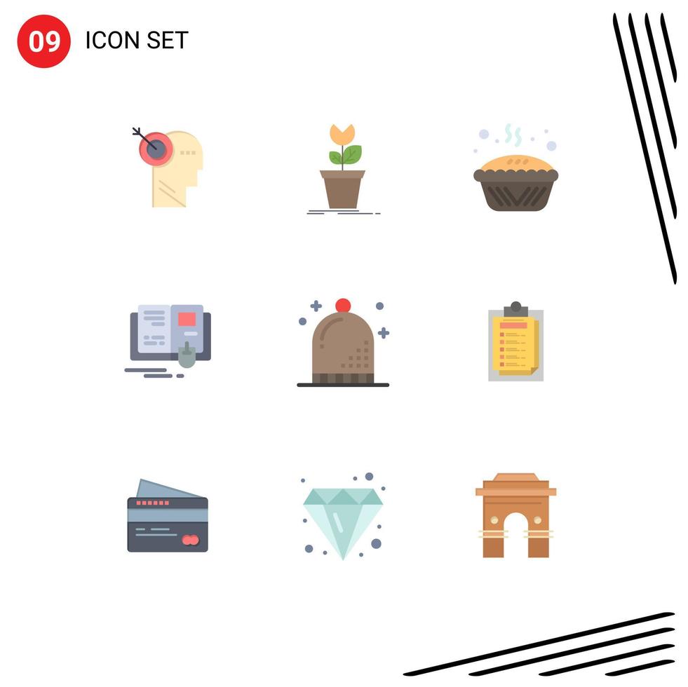 Pictogram Set of 9 Simple Flat Colors of mouse education plant book pie Editable Vector Design Elements