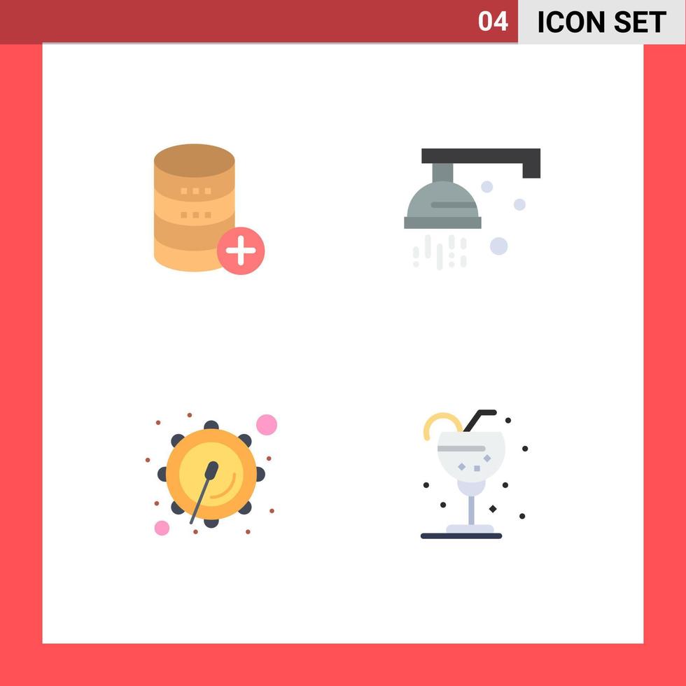 4 User Interface Flat Icon Pack of modern Signs and Symbols of database corps storage shower parade Editable Vector Design Elements