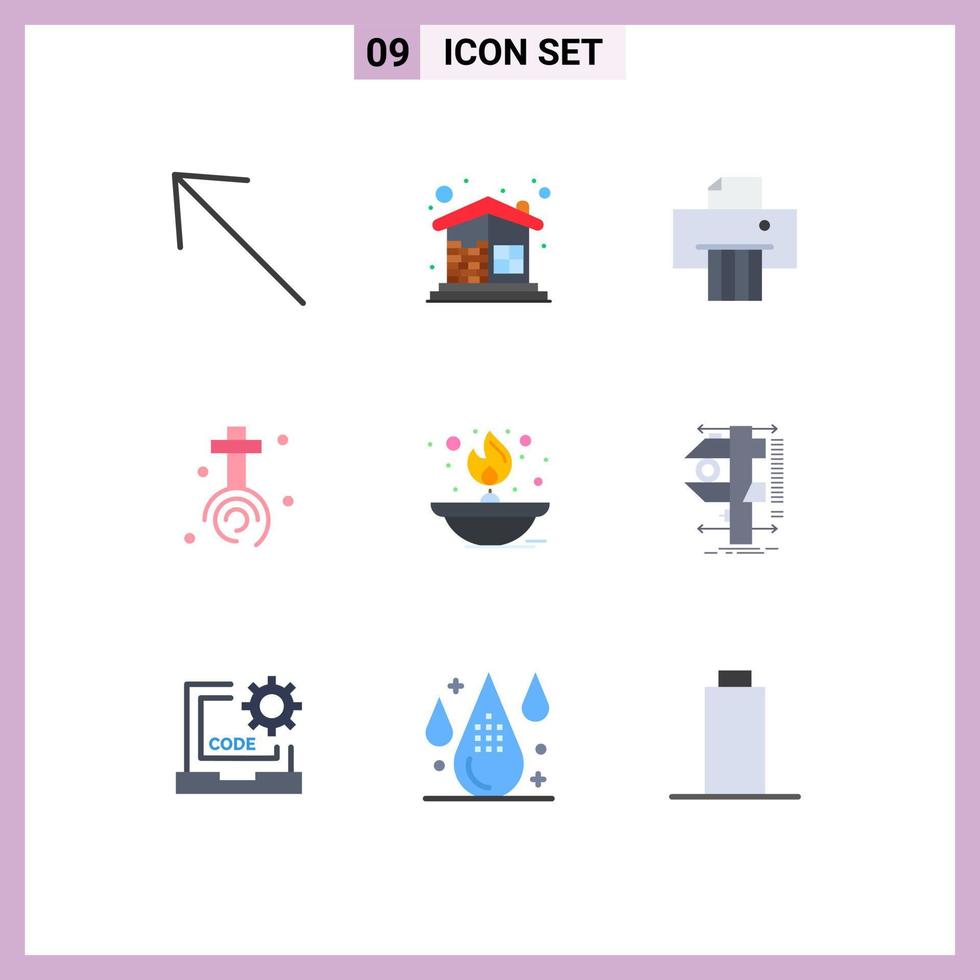 9 User Interface Flat Color Pack of modern Signs and Symbols of flame light device easter christian Editable Vector Design Elements