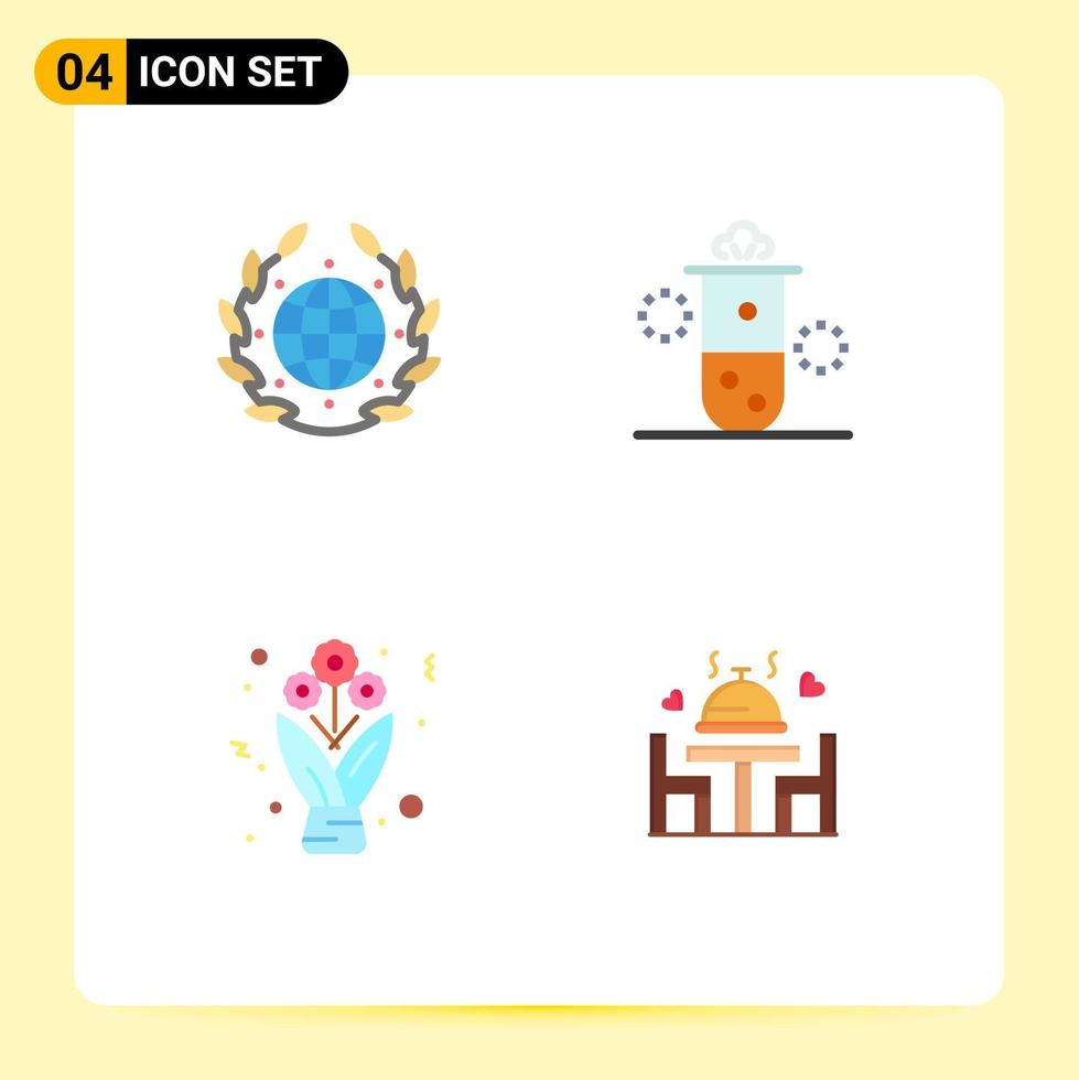 Group of 4 Flat Icons Signs and Symbols for earth bouquet world radioactivity present Editable Vector Design Elements