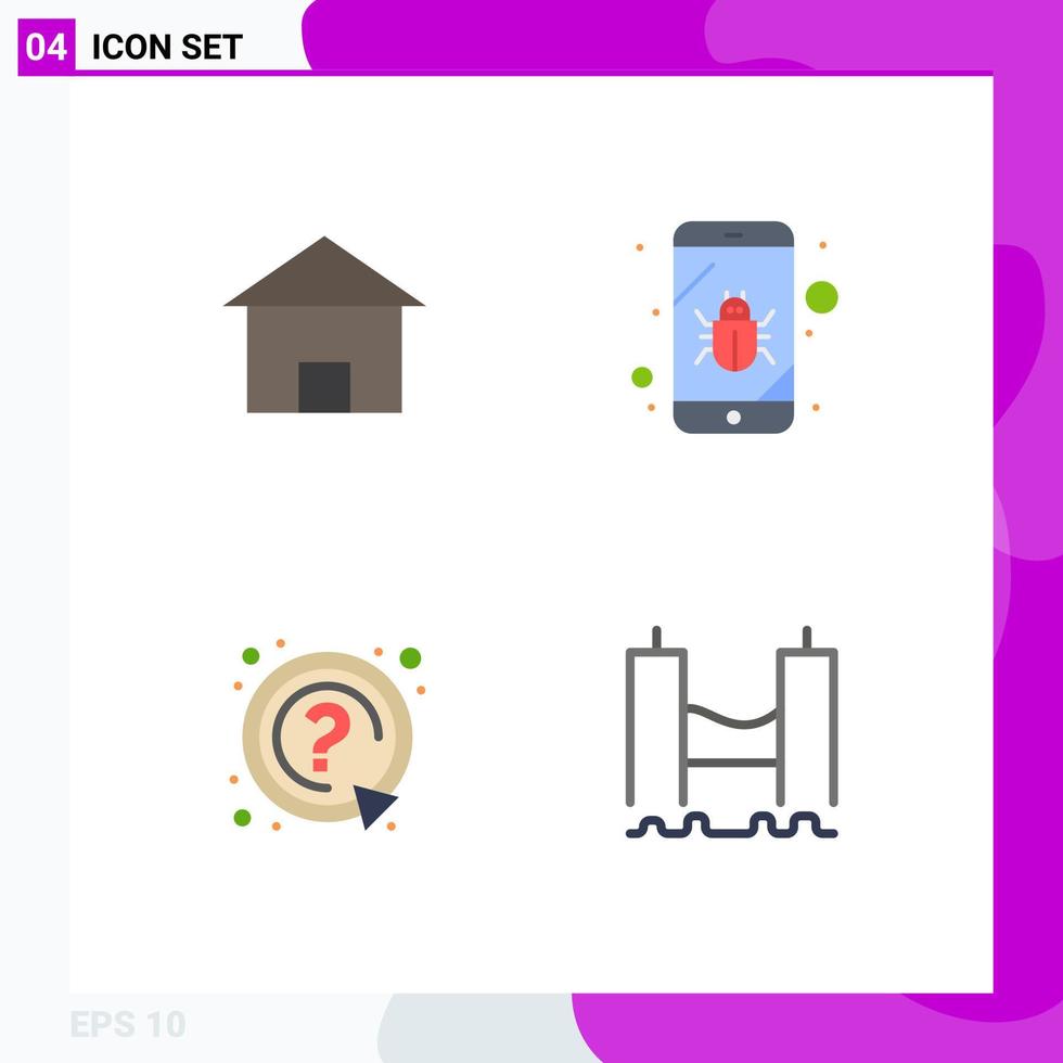 Universal Icon Symbols Group of 4 Modern Flat Icons of building ask house mobile question Editable Vector Design Elements