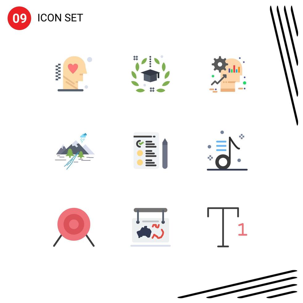 Set of 9 Modern UI Icons Symbols Signs for landscape rocks graduation productivity mind Editable Vector Design Elements