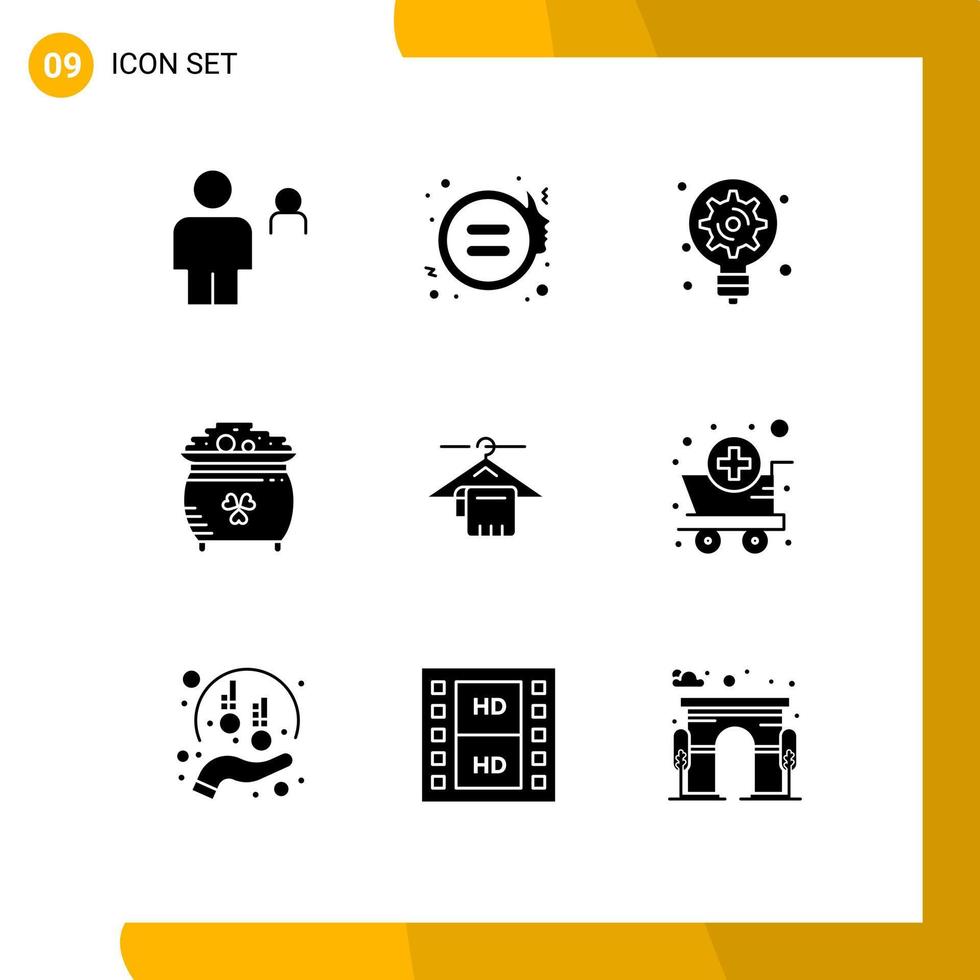 9 Solid Glyph concept for Websites Mobile and Apps st gold justice coin light bulb Editable Vector Design Elements