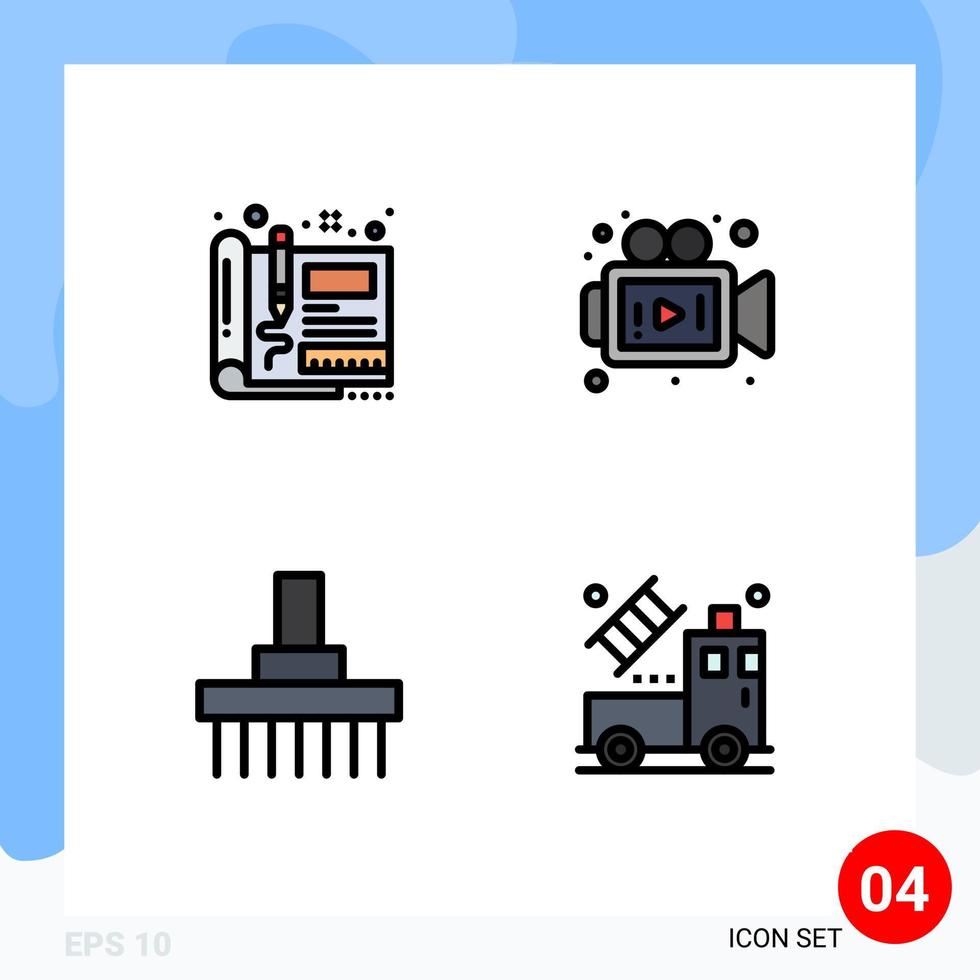 4 Thematic Vector Filledline Flat Colors and Editable Symbols of blueprint farm sketch media rural Editable Vector Design Elements