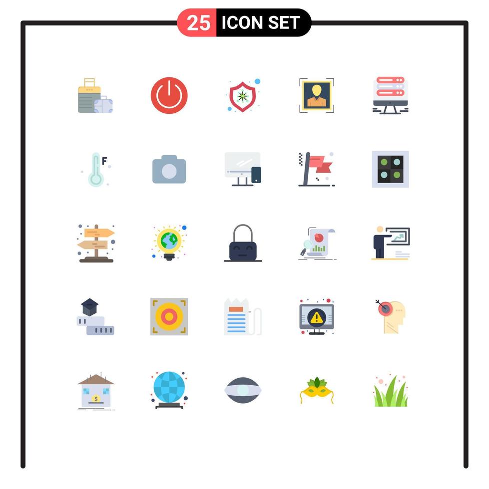 Mobile Interface Flat Color Set of 25 Pictograms of monitor id ui user id disease Editable Vector Design Elements